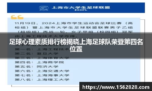 足球心理素质排行榜揭晓上海足球队荣登第四名位置